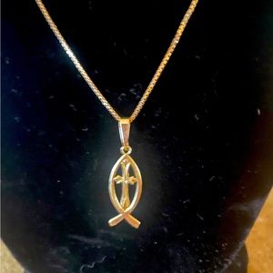 14K ICHTHUS Cross necklace